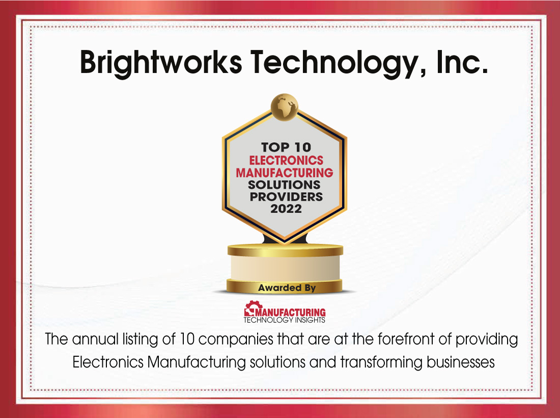 Brightworks Manufacturing Award Certificate